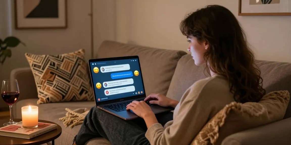 User enjoying a private sex chat ai session in a cozy digital lounge with ambient light.