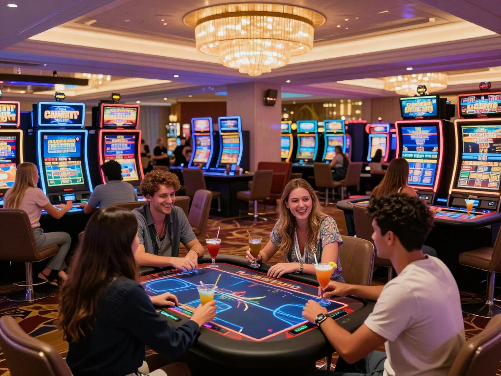 Exciting non gamstop casino scene showcasing diverse players enjoying games and socializing.