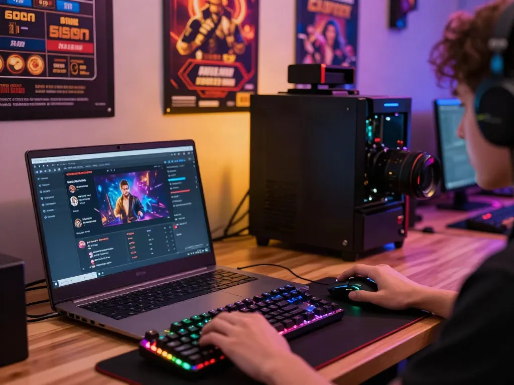 Engaging online gaming activity featuring a non gamstop casino setup with vibrant accessories and ambient lighting.