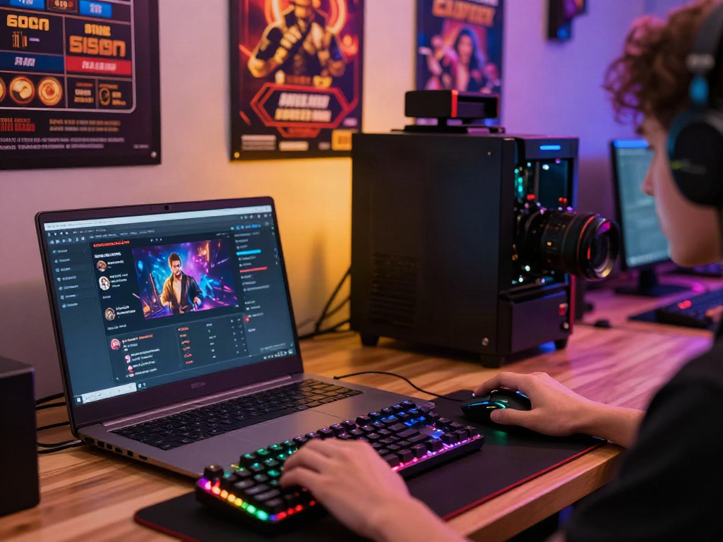 Engaging online gaming activity featuring a non gamstop casino setup with vibrant accessories and ambient lighting.