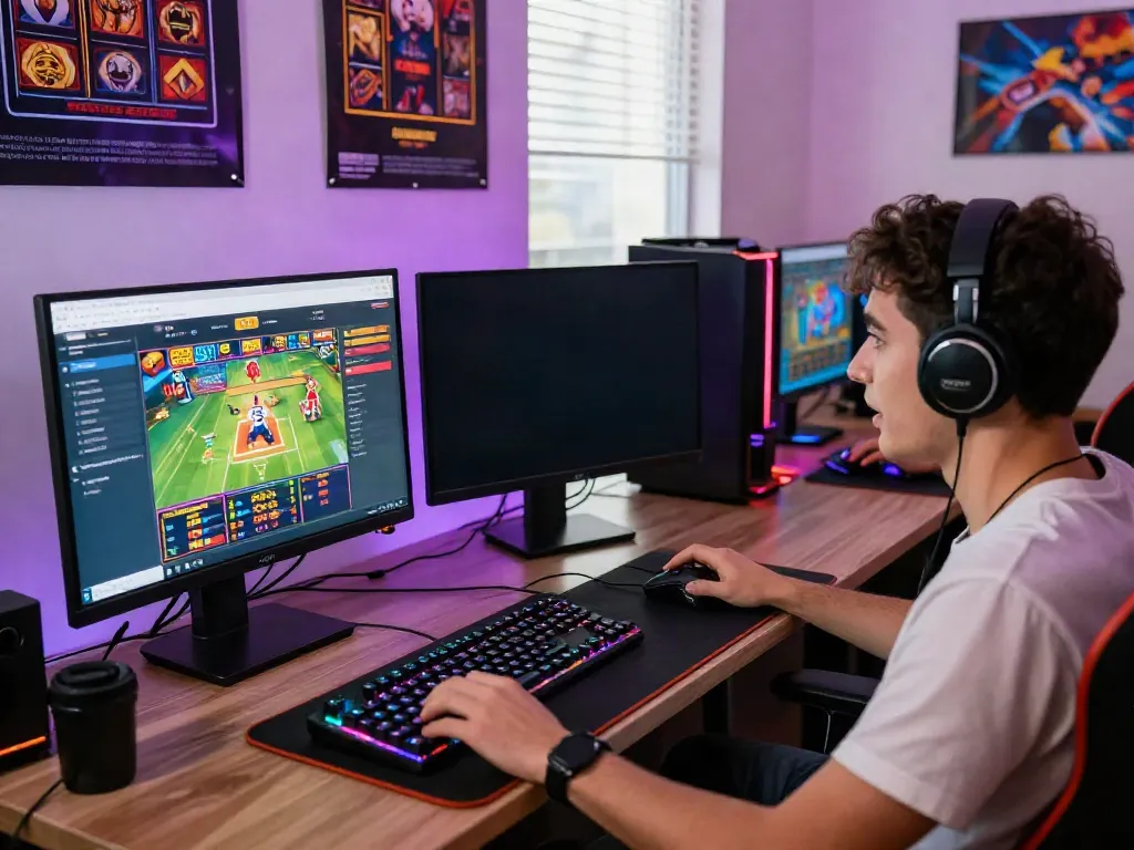 Player enjoying a non Gamstop casino gaming session at a colorful setup.