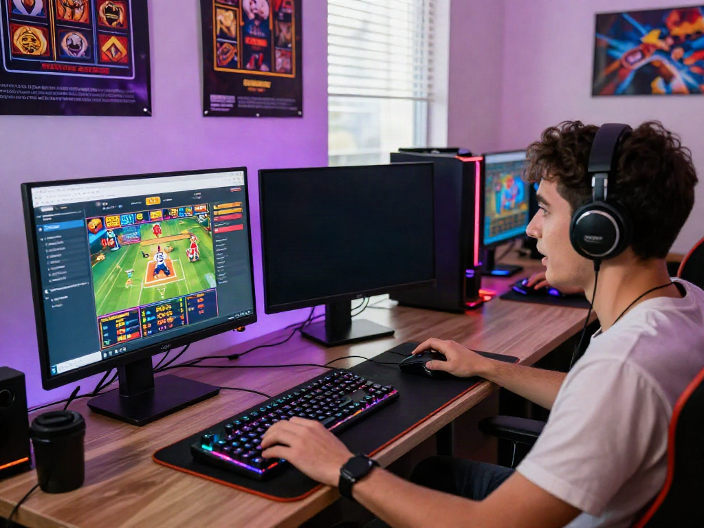 Player enjoying a non Gamstop casino gaming session at a colorful setup.