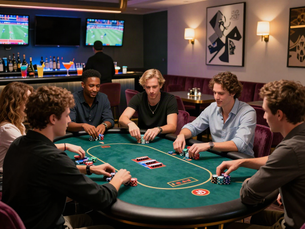 Exciting non-GamStop casino gathering with friends enjoying a gaming night.