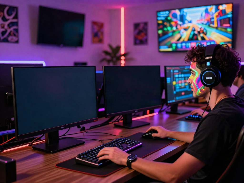 Engaging online gaming setup showcasing non Gamstop casino experience with vibrant graphics and ambient lighting.
