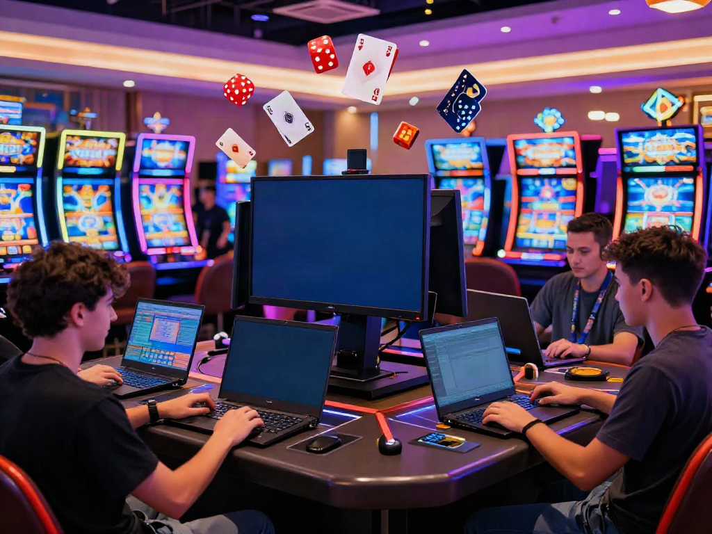 Engaging online casino gaming experience at a non gamstop casino with vibrant slot machines and colorful digital graphics.