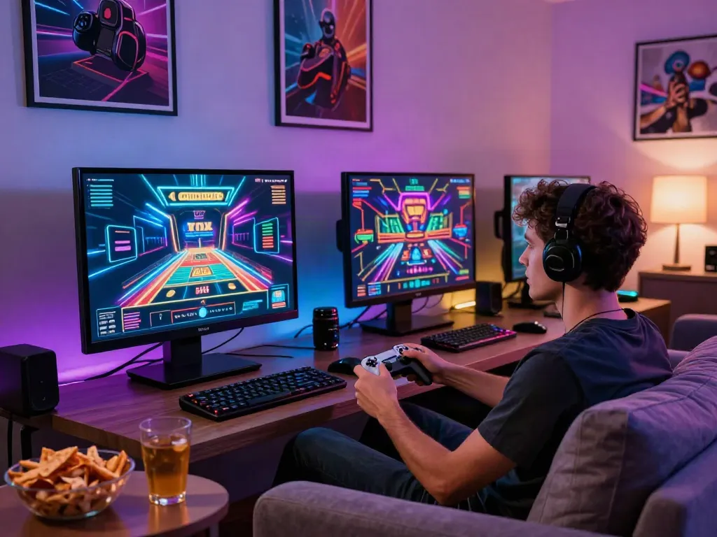 Engaging home gaming setup showing a player at a non gamstop casino.