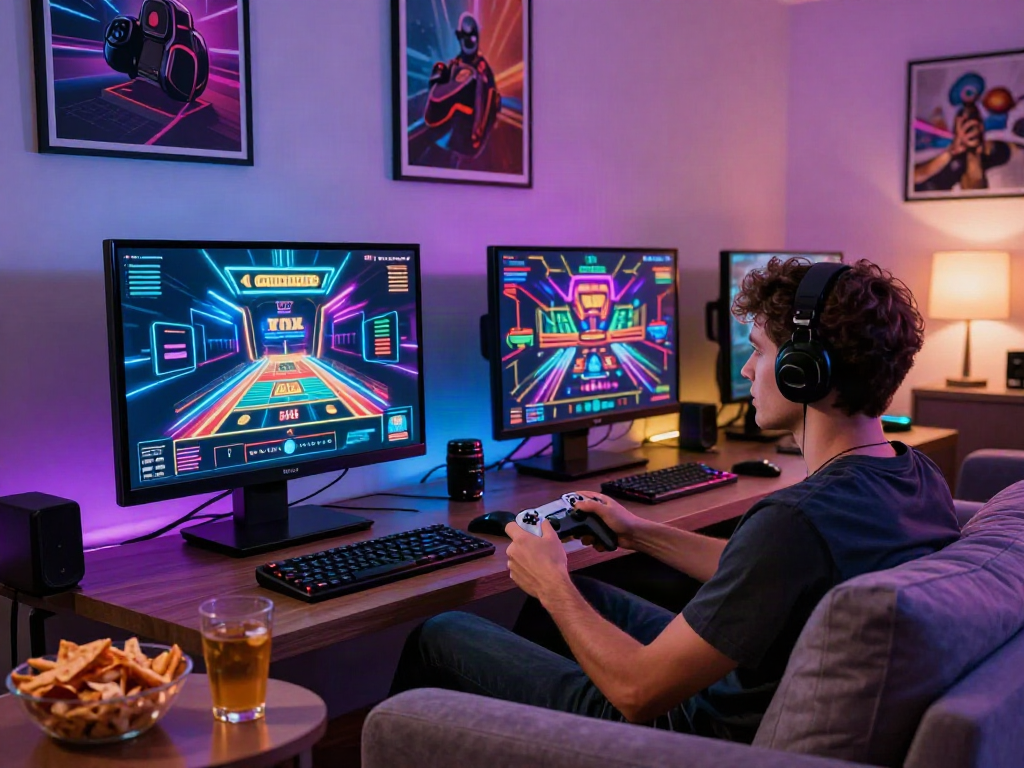 Engaging home gaming setup showing a player at a non gamstop casino.