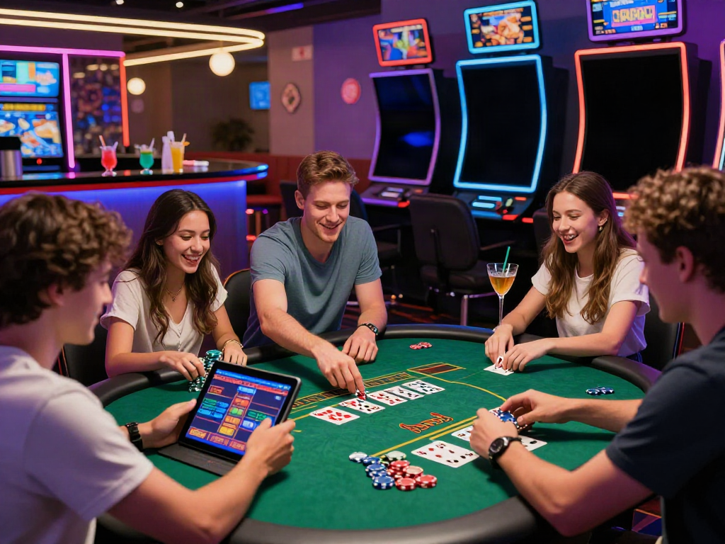 Enjoying the thrill of non GamStop casino gaming with friends in a lively atmosphere.