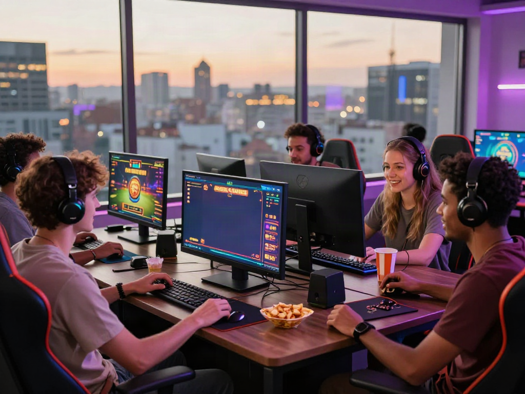 Exciting non gamstop casino gaming session with friends enjoying online games in a vibrant setting.