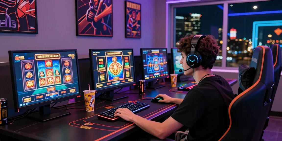 Player enjoying a thrilling experience at a non GamStop casino, surrounded by gaming screens and vibrant LED lights.