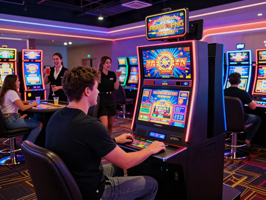 Engaging scene of a player enjoying a non GamStop casino experience with vibrant slot machines and lively atmosphere.
