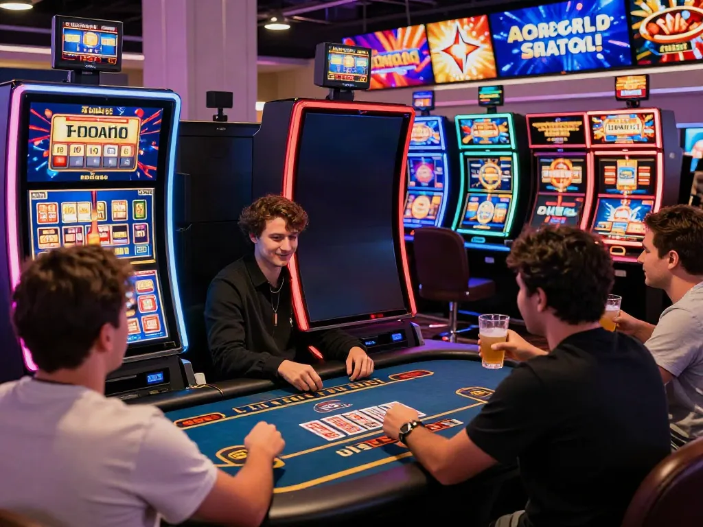 Exciting atmosphere at a non gamstop casino with players celebrating wins at gaming tables.