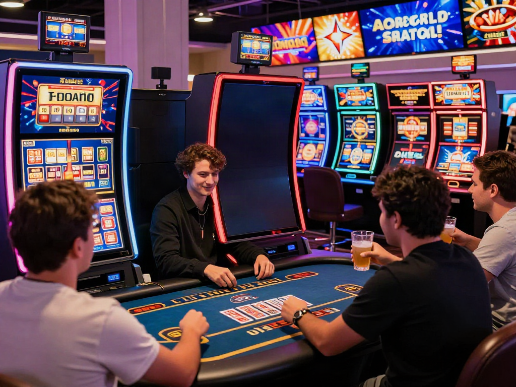 Exciting atmosphere at a non gamstop casino with players celebrating wins at gaming tables.