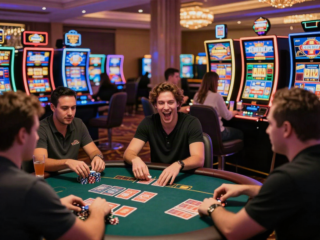 Exciting scene at a non gamstop casino with players enjoying games and vibrant atmosphere.
