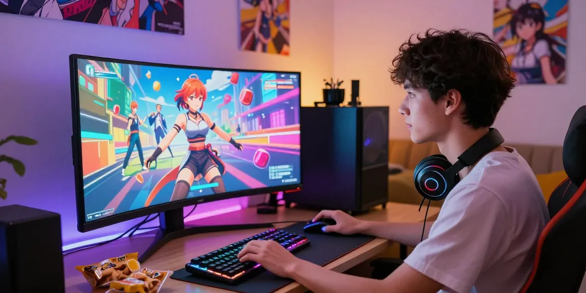 Enjoying an immersive ero game experience in a colorful gaming room environment.