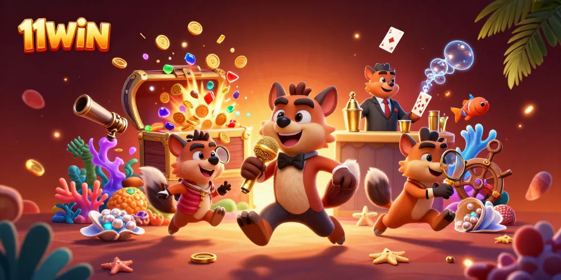 Experience the vibrant comedy scene at 11WIN where hyenas entertain while showcasing casino treasures.
