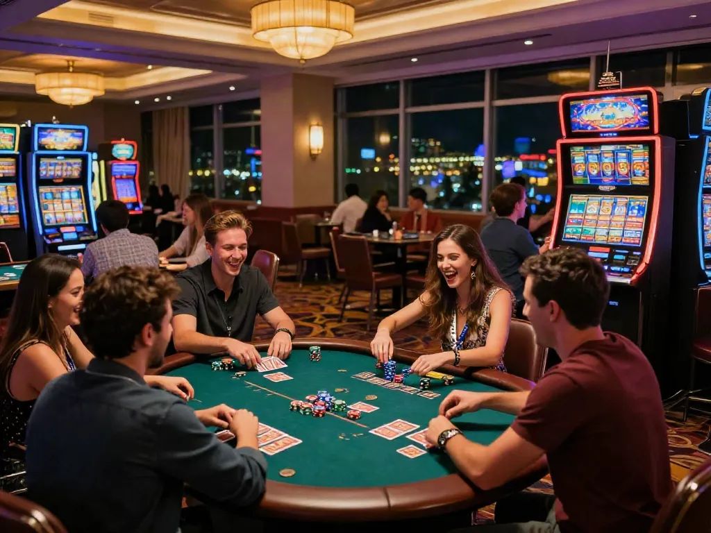 Exciting gaming activities at a non gamstop casino with vibrant atmosphere and diverse patrons.