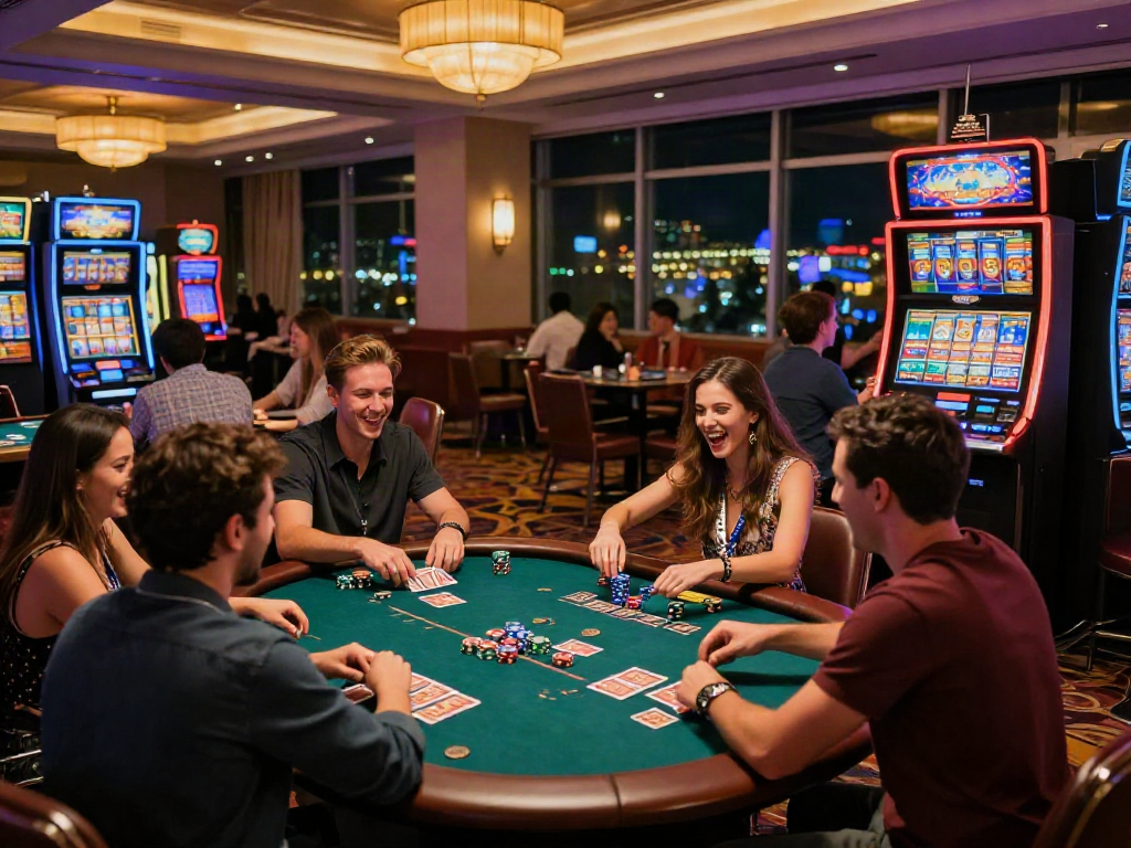 Exciting gaming activities at a non gamstop casino with vibrant atmosphere and diverse patrons.
