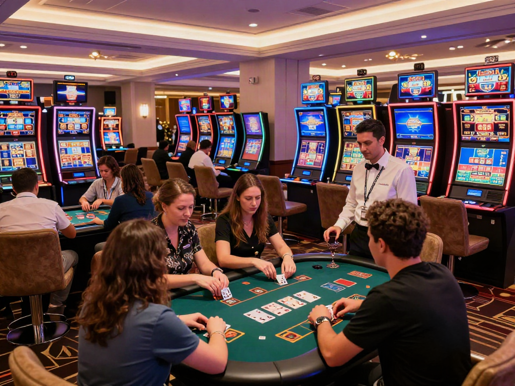 Exciting gaming scene at a non gamstop casino showcasing players at tables.