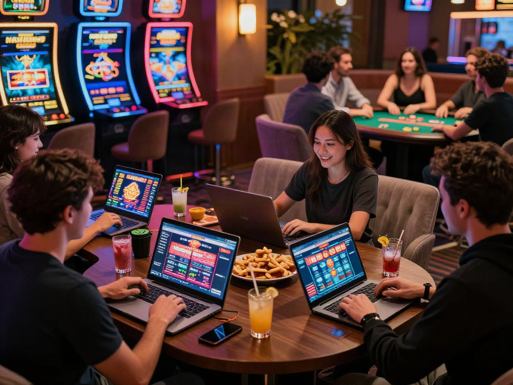 Engaging non GamStop casino scene with players enjoying games in vibrant atmosphere.