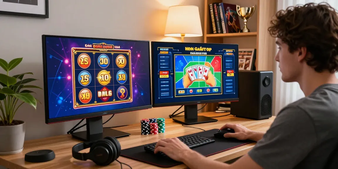 Engaged player exploring non GamStop casino games at home with vibrant screen.