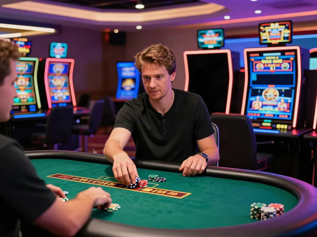 Exciting non Gamstop casino gaming scene with a player interacting with a live dealer.