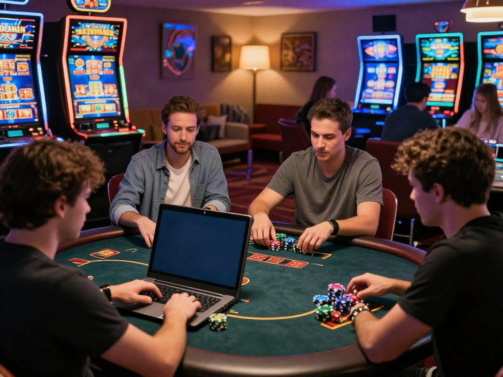 Players enjoying online gaming at a non Gamstop casino in a vibrant home setting.