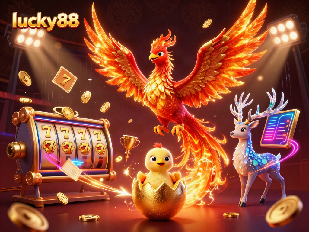 Players engage in thrilling slot games at lucky88, surrounded by captivating symbols and dynamic gameplay.