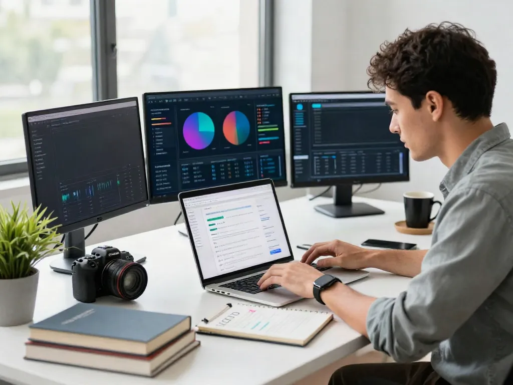 SEO specialist analyzing instant indexing strategies in a modern workspace.