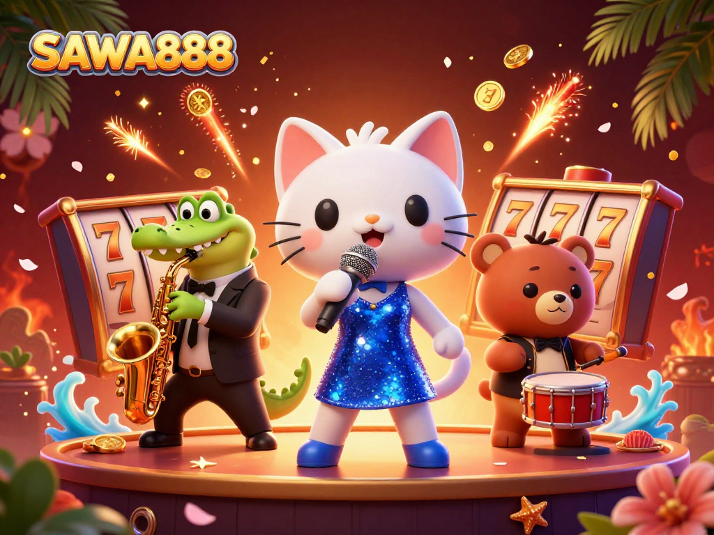 Experience the excitement of SAWA888 with vivid casino characters and dynamic gaming elements.