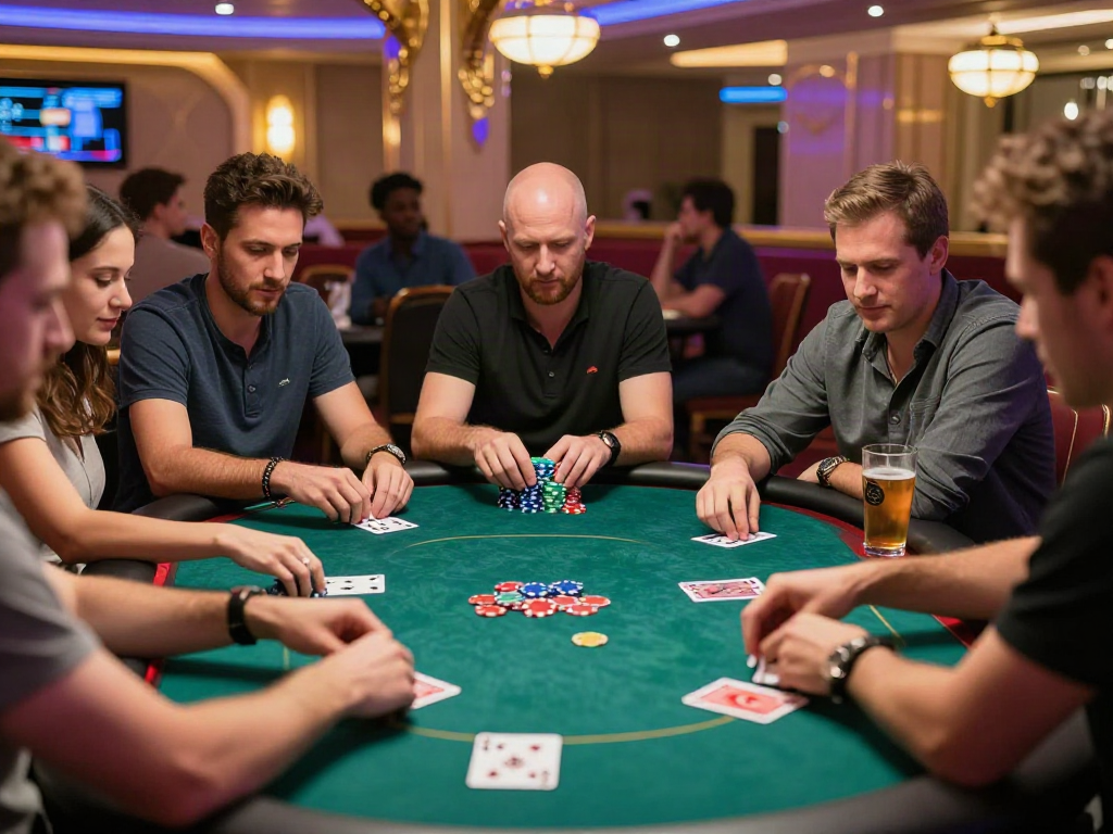 Exciting non gamstop casino gaming scene with diverse players at poker table
