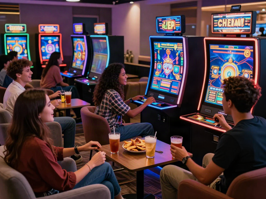 Exciting non-GamStop casino experience with friends gaming in a vibrant setting.