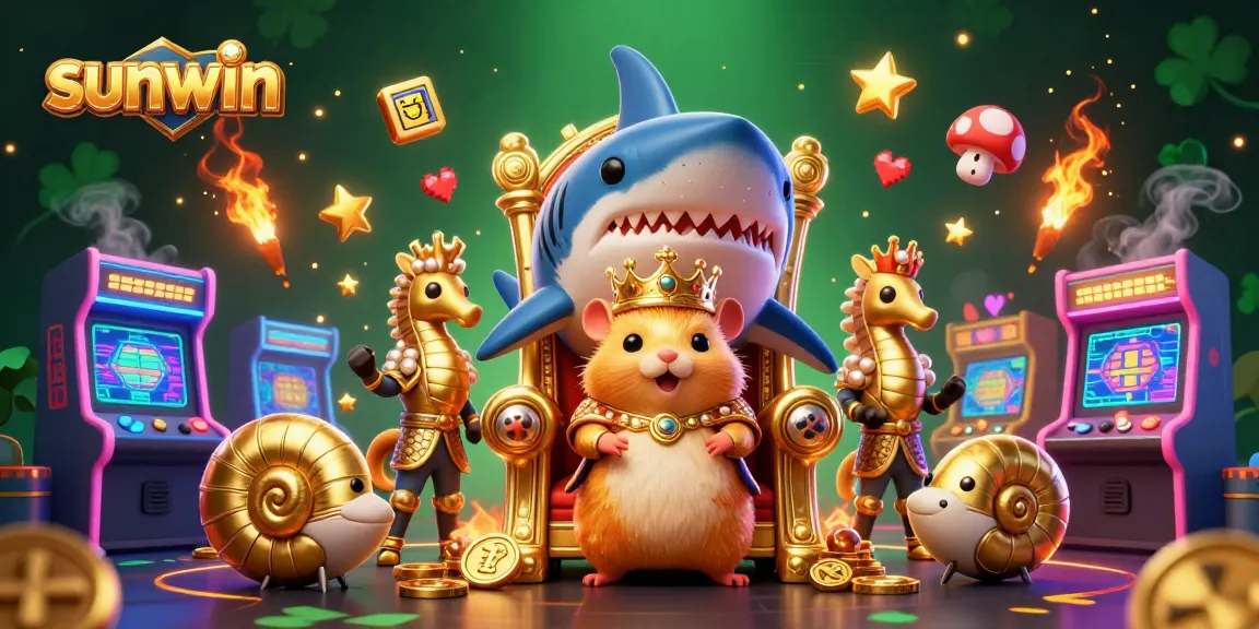 Engage with sunwin's golden hamster king on a thrilling gaming adventure in this vibrant illustration.