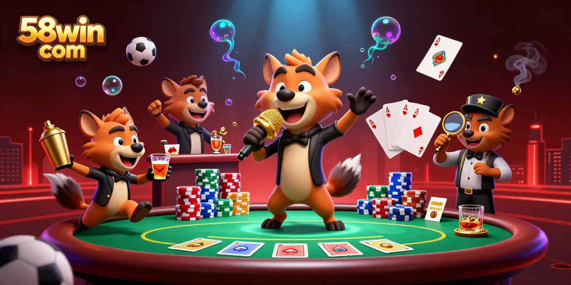 Engage in thrilling action at 58win com with lively hyena characters in a comedy casino scene.